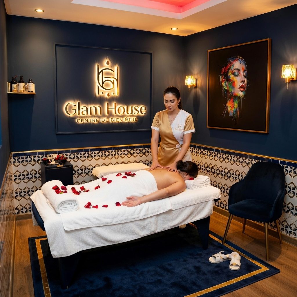 Salle de soin Glam House — rose et bougies